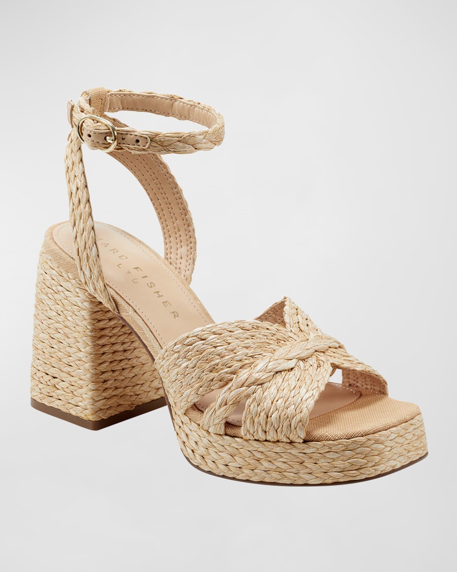 Raffia Ankle-Strap Platform Sandals Product Image
