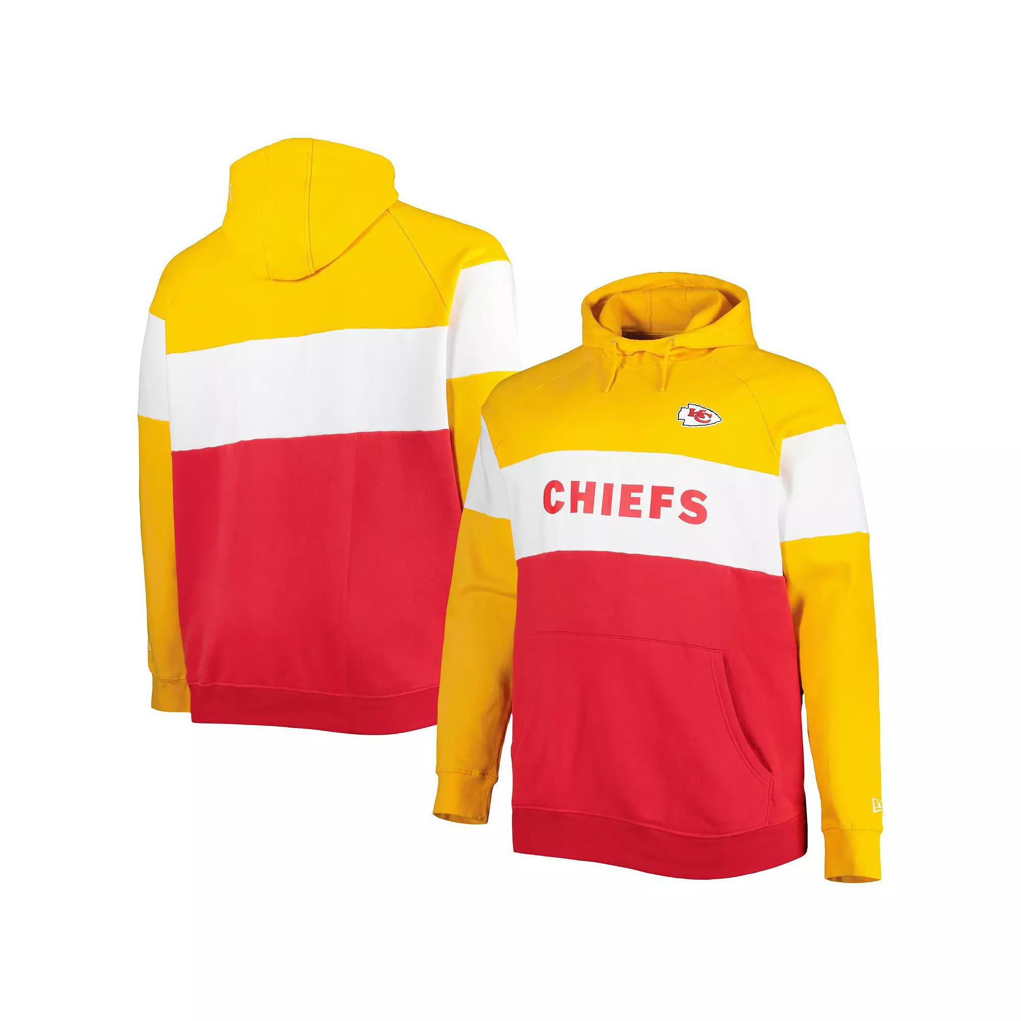 Men's New Era Red/Gold Kansas City Chiefs Big & Tall Current Colorblock Raglan Fleece Pullover Hoodie, Size: 3XLT Product Image