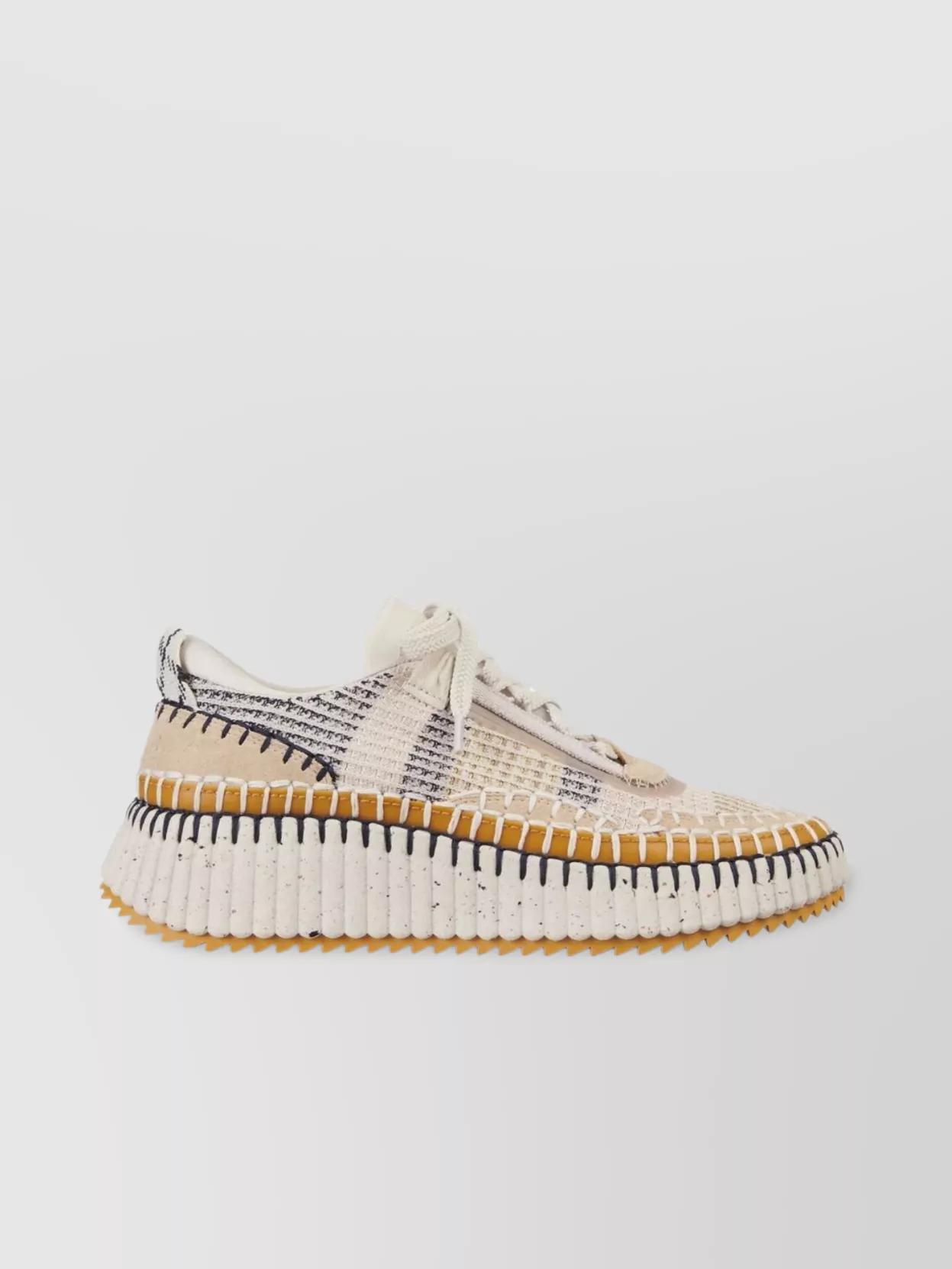 CHLOÉ Nama Embroidered Suede And Recycled-mesh Sneakers In Biscotti Beige Product Image