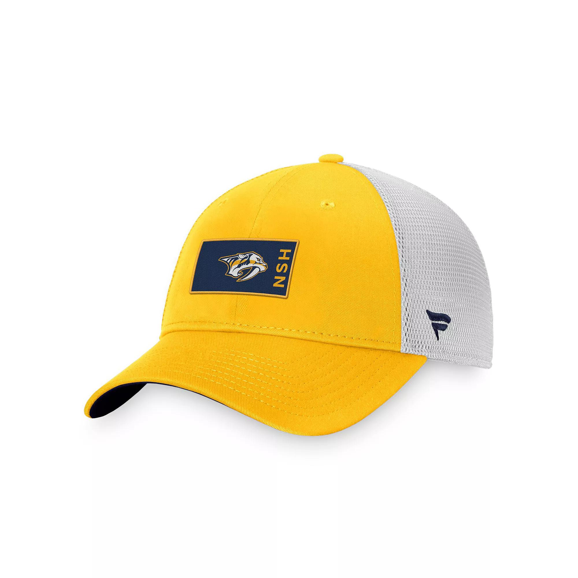 Men's Fanatics Branded Gold/Gray Nashville Predators Authentic Pro Rink Trucker Snapback Hat, Pdt Gold Product Image