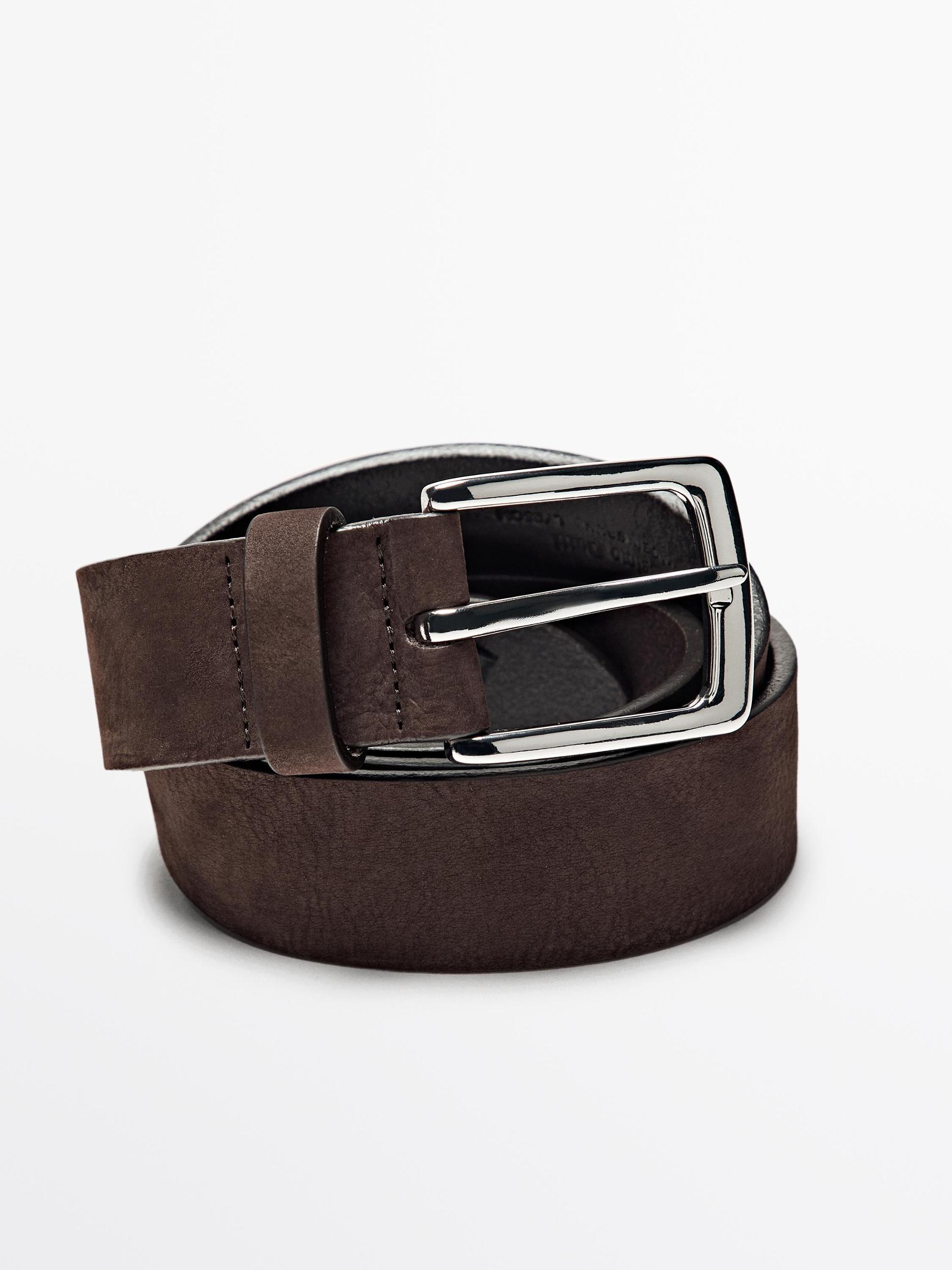 Nubuck belt with rectangular buckle Product Image