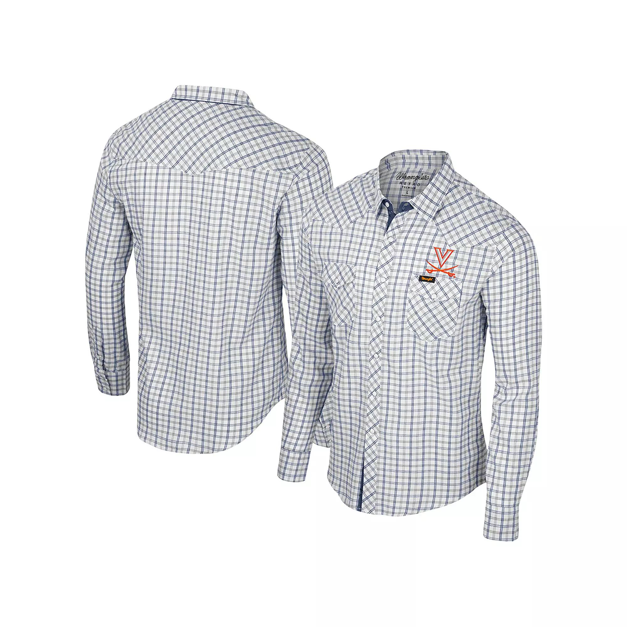 Men's Colosseum x Wrangler White Virginia Cavaliers Plaid Window Pane Long Sleeve Full-Snap Shirt,  Product Image