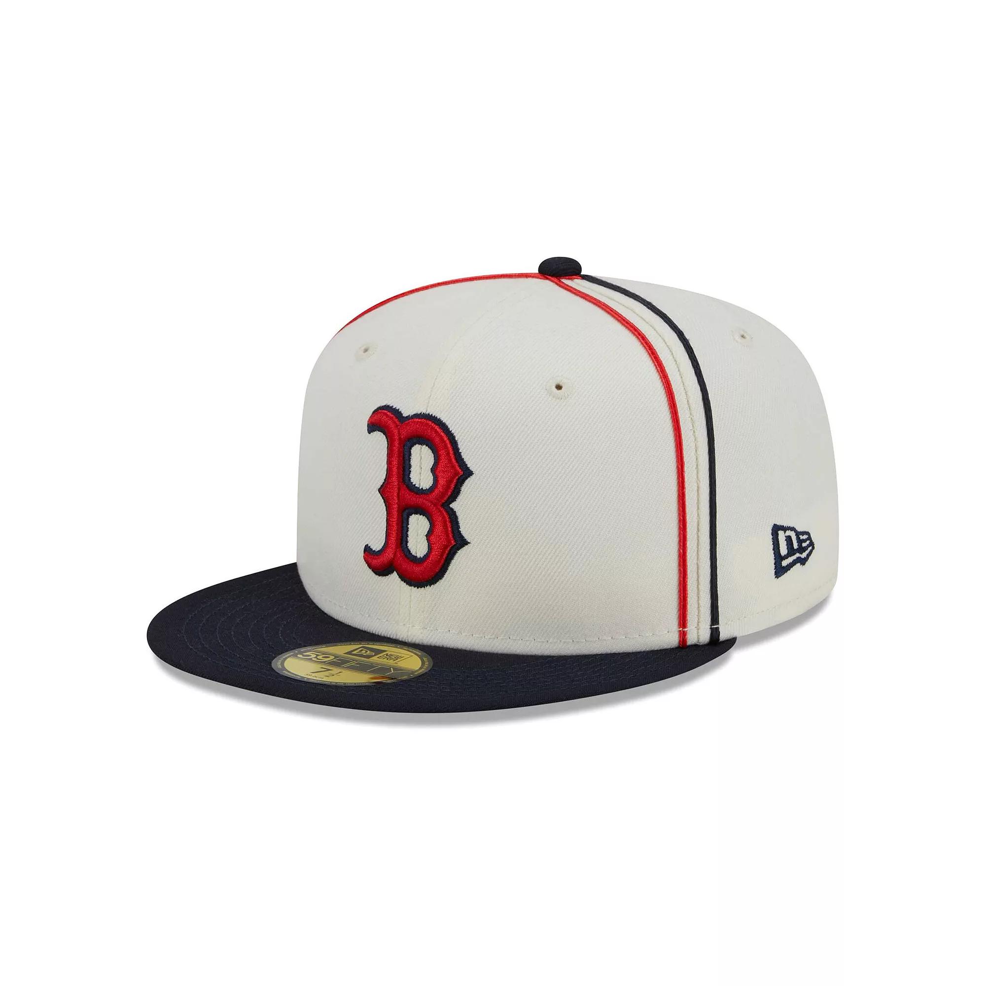 Men's New Era Cream/Navy Boston Red Sox Chrome Sutash 59FIFTY Fitted Hat,  Product Image