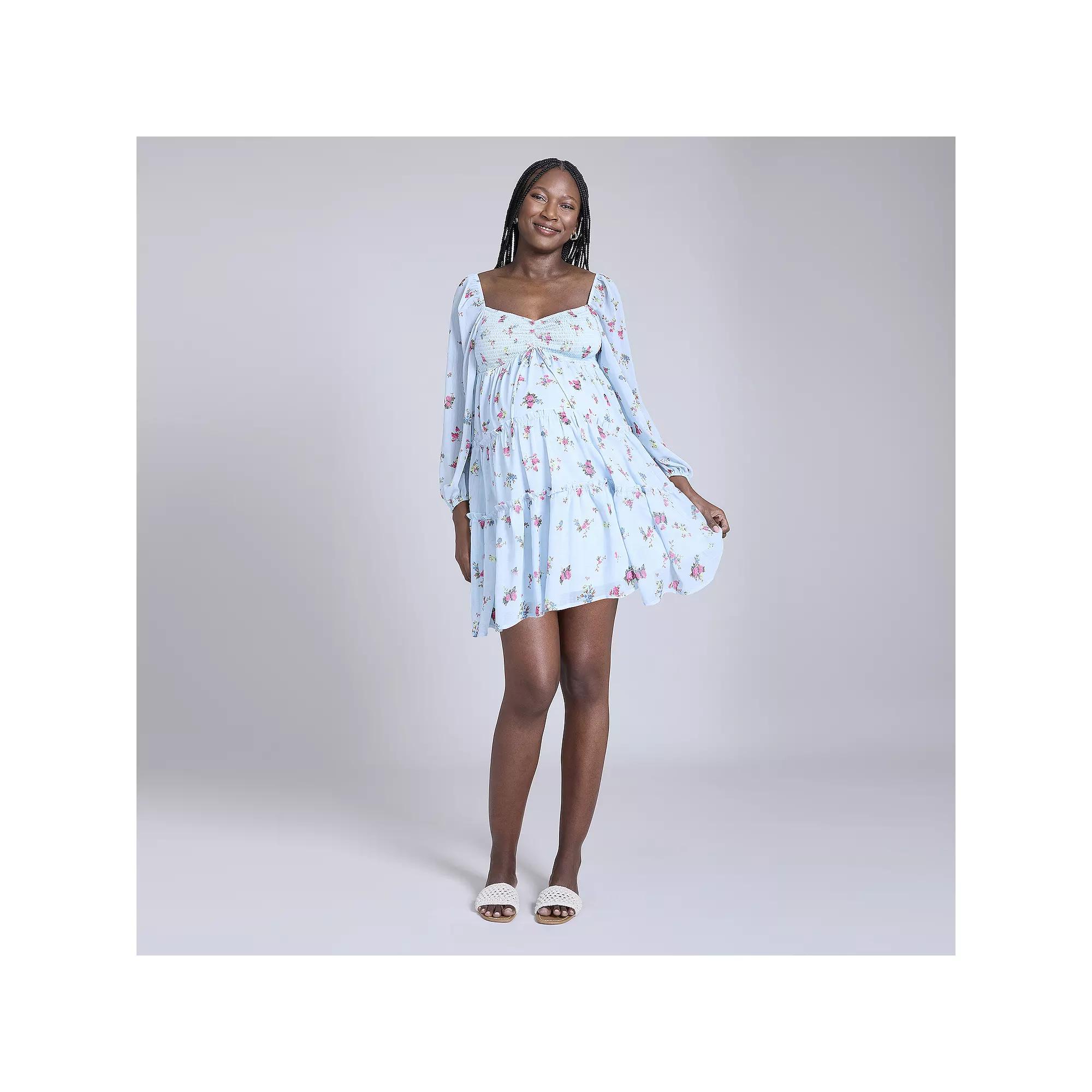 Maternity Motherhood® Long Sleeve Tie Tiered Dress, Women's,  Product Image