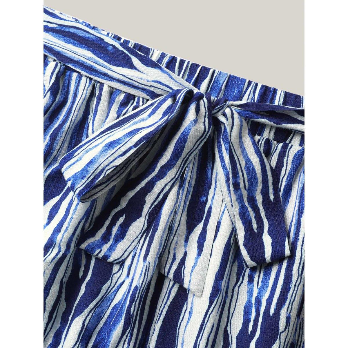 Plus Size Nautical Stripes Belted Tiered Maxi Skirt Women Navy Loose No stretch Side seam pocket Belt Vacation Skirts BloomChic 30/6X Product Image