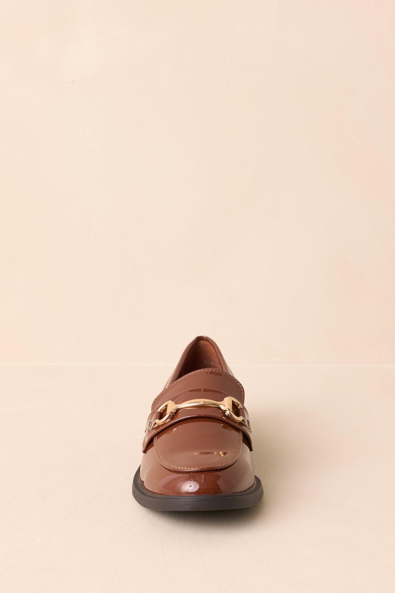It All Made Sense Brown Patent Faux Leather Loafers Product Image