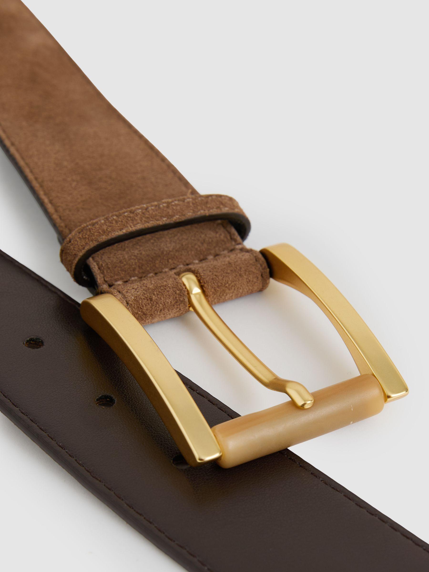 Suede Square Roller Buckle Belt in Tan Product Image