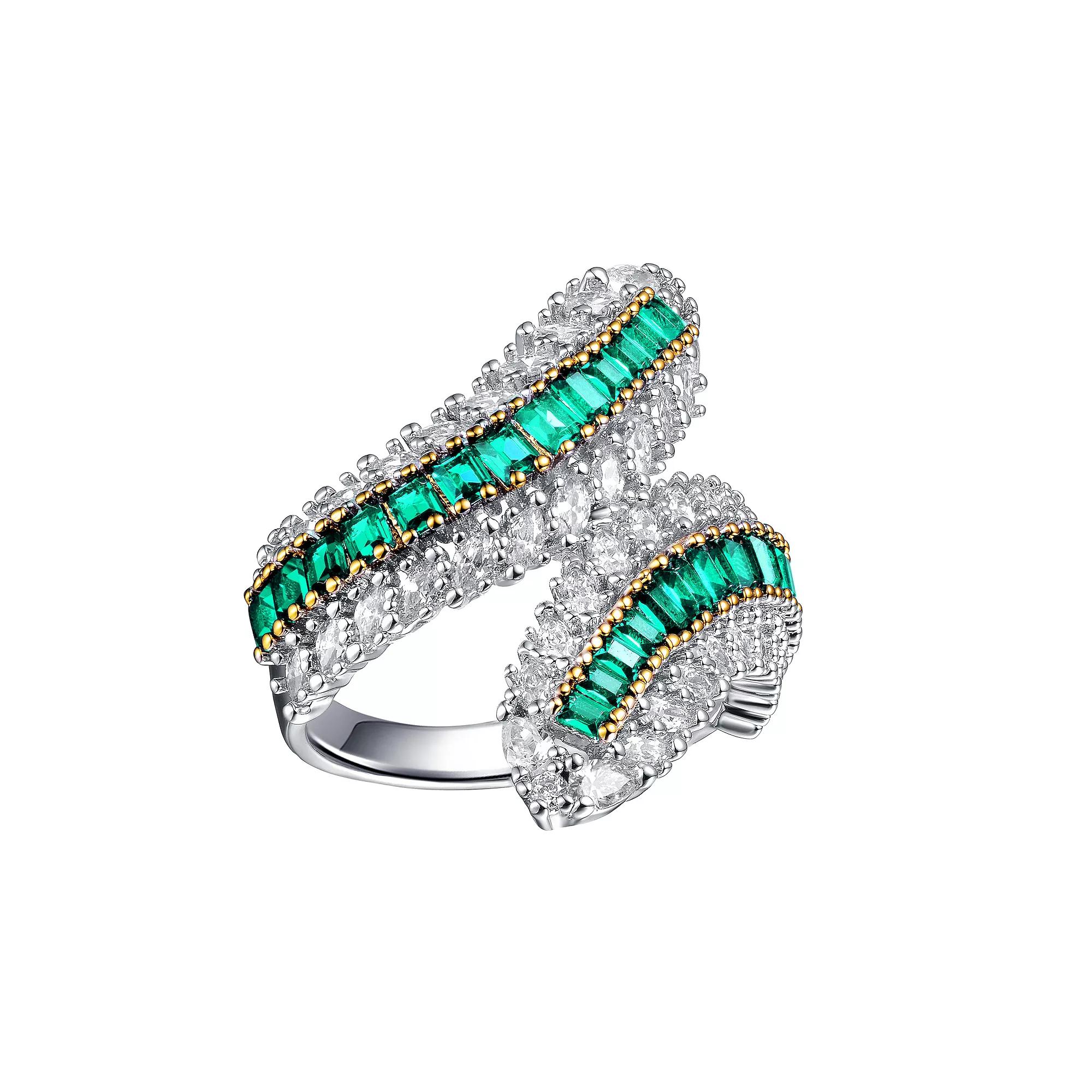 Sterling Silver Cubic Zirconia Bypass Ring, Womens Green Product Image