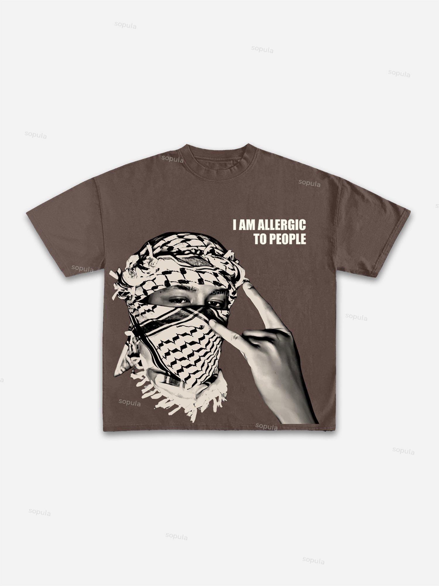 I Am Allergic To People! Men's Vintage Graphic Cotton T-shirt Product Image