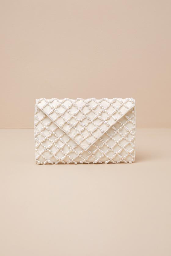 Allura Ivory Pearl Beaded Clutch Product Image