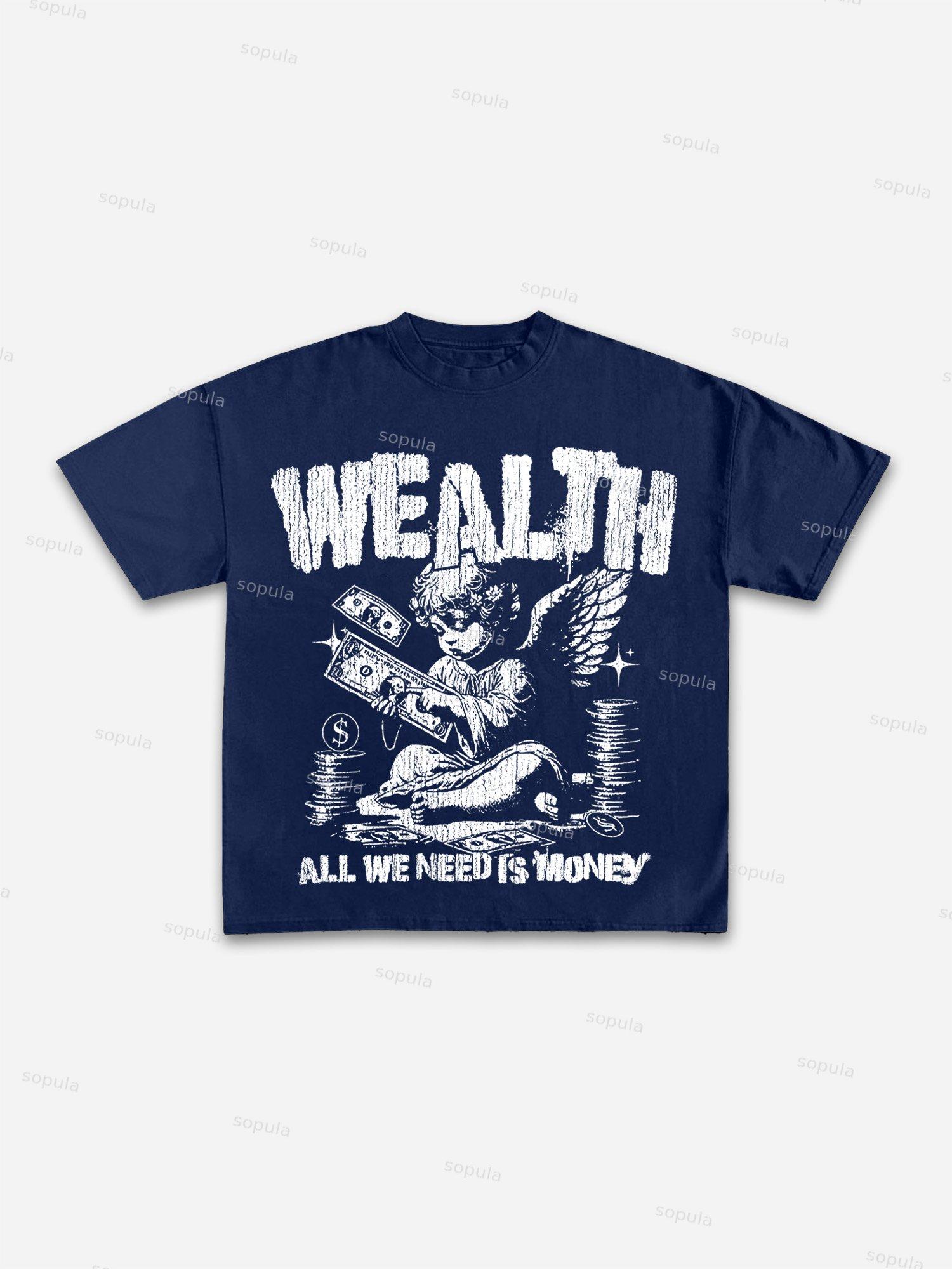 All We Need Is Money Angel Print Cotton T-shirt Product Image