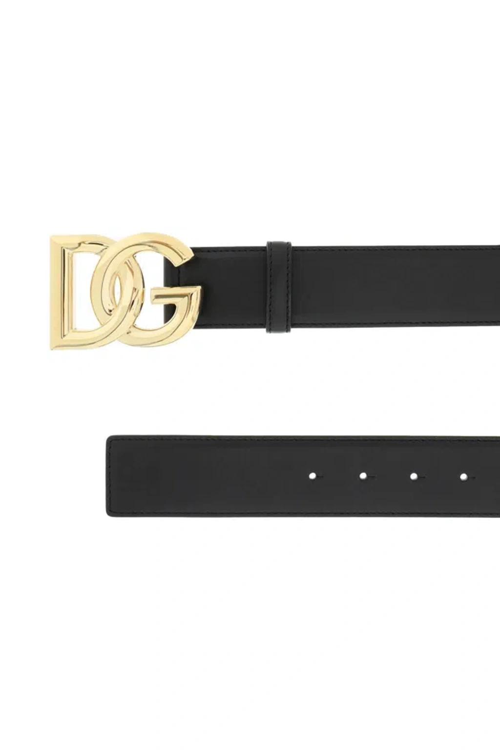 DOLCE & GABBANA Dg Logo Calf Leather Belt In Black Product Image
