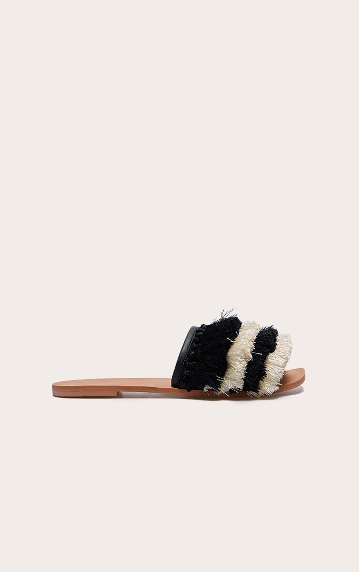 Black and Cream Square Toe Tassel Mule Sandals Product Image
