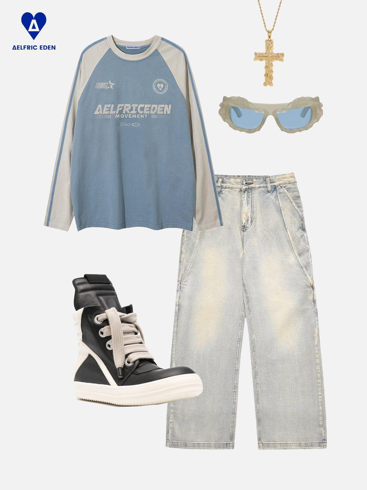 Aelfric Eden Color Blocking Graphic Long Sleeve T-Shirt Product Image