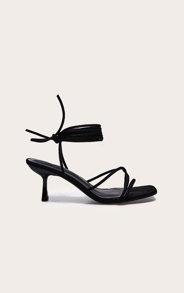 Black Wide Fit Faux Suede Strappy Lace Up Low Heel Sandals Product Image