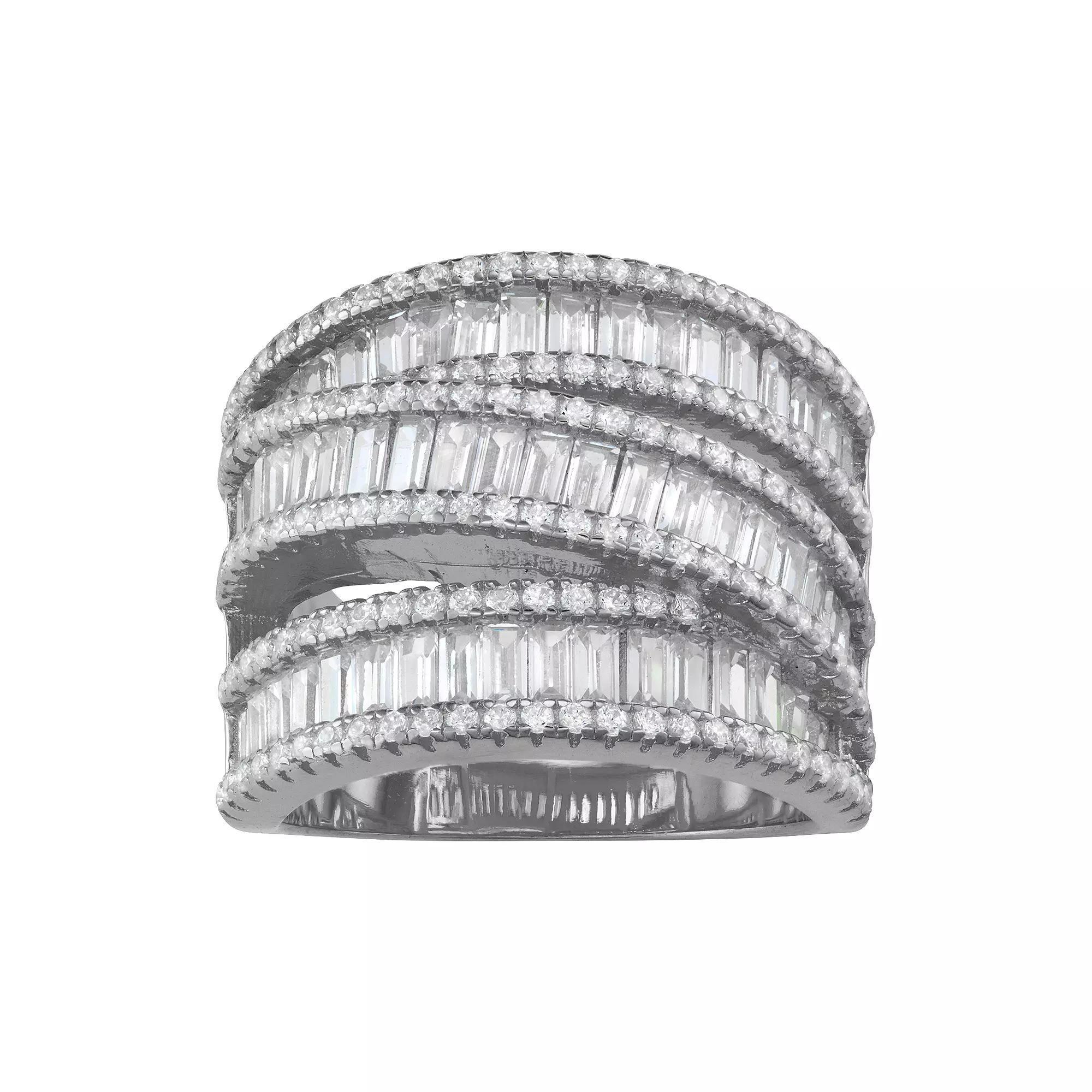Designs by Gioelli Sterling Silver Cubic Zirconia Triple Row Wrap-Around Ring, Women's, Size: 7 Product Image