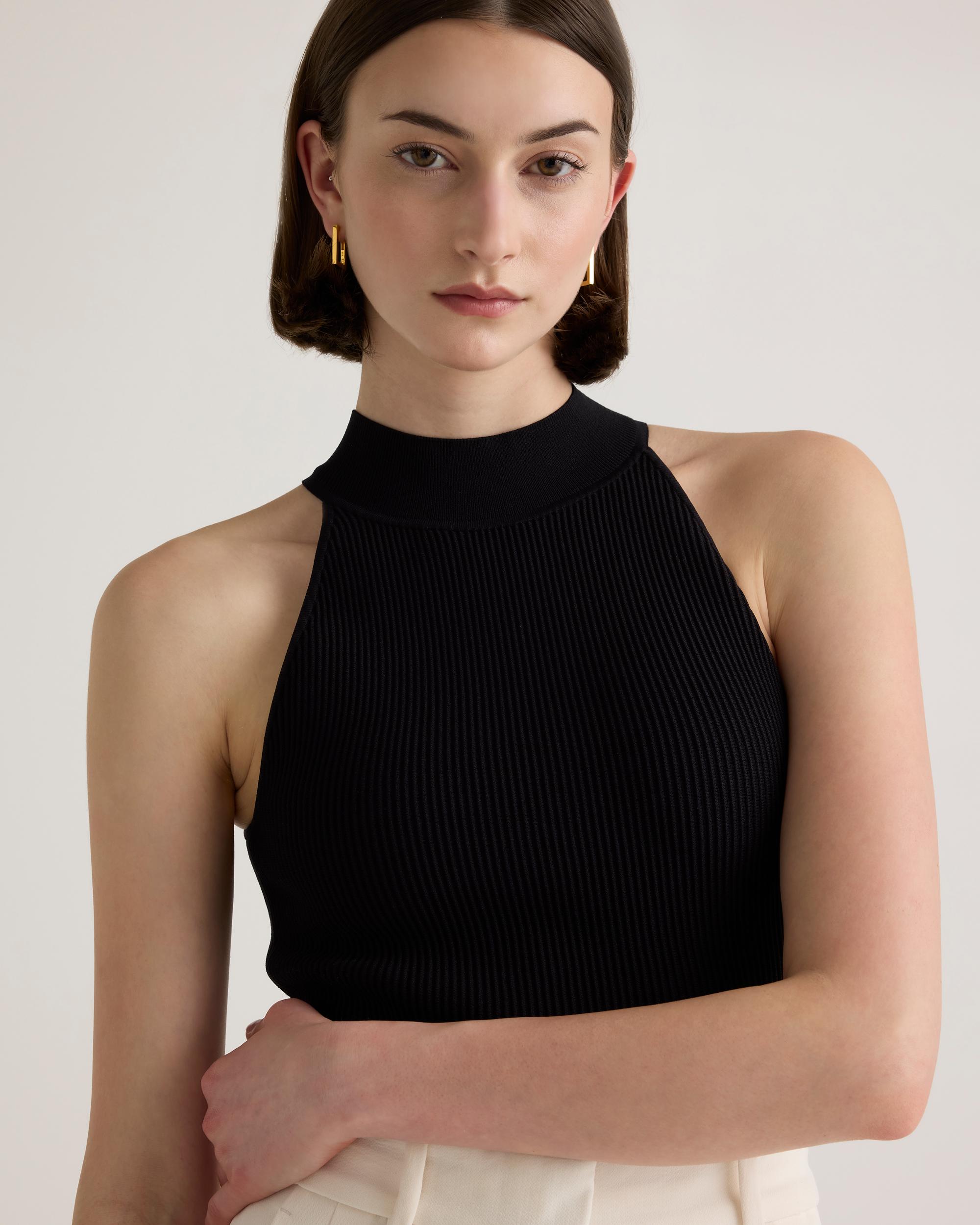 Quince | Women's Cropped High Neck Ribbed Knit Tank Top Recycled nylon/polyester/spandex Product Image