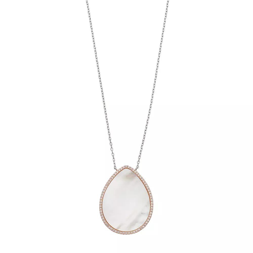 Sterling Silver Mother-of-Pearl & Cubic Zirconia Teardrop Pendant Necklace, Women's, Pink Tone Product Image