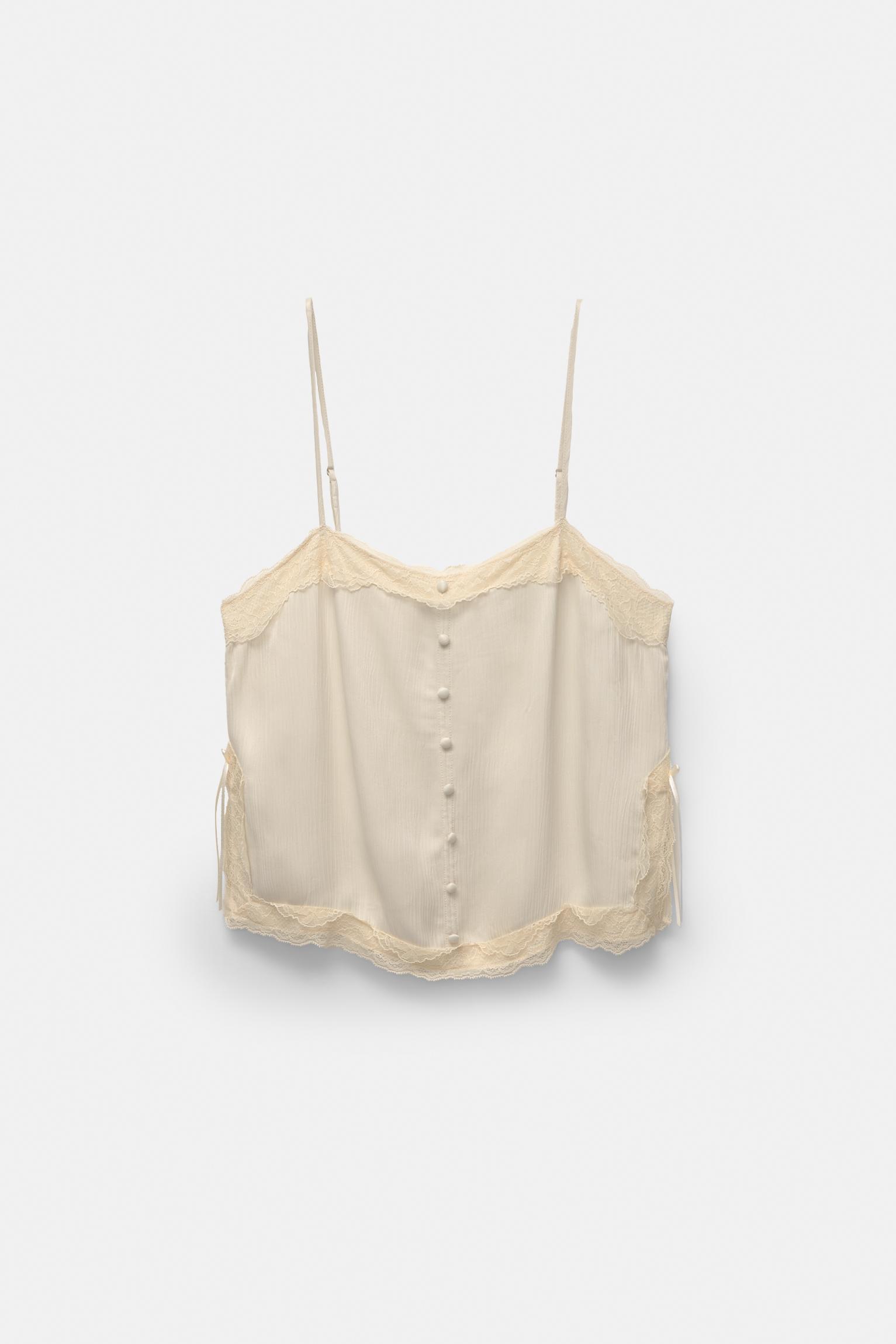 Strappy lace-trimmed camisole top Product Image