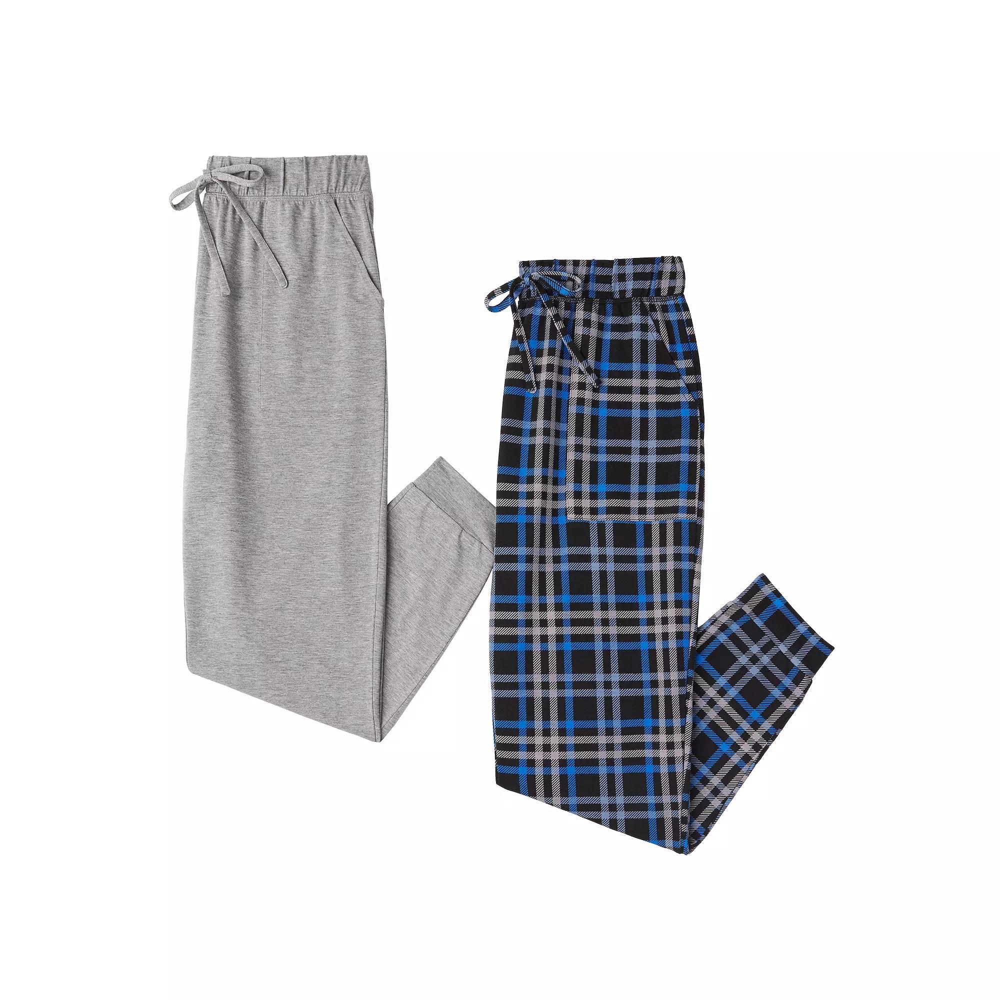 Men's Cuddl Duds® 2-Pack French Terry Cuffed Bottom Pajama Pants Set, Size: Small, Black Gray Camo Product Image