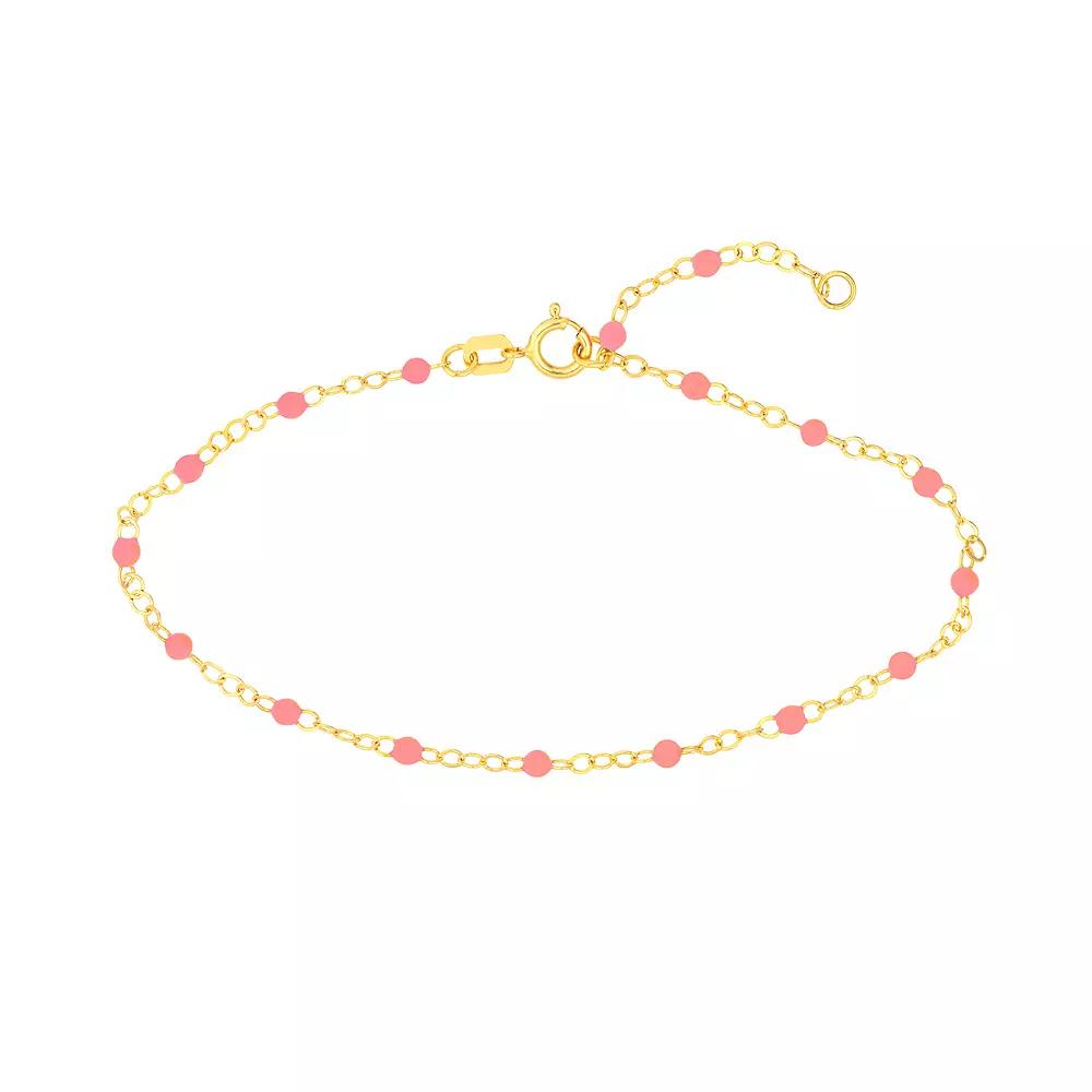 Color Romance 14k Gold Colored Enamel Bead Adjustable Bracelet, Womens Pink Product Image