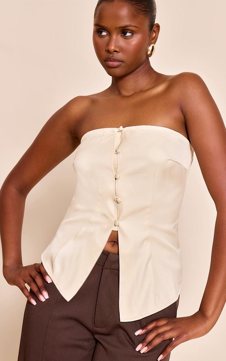 Cream Fitted Bandeau Button Vest Product Image