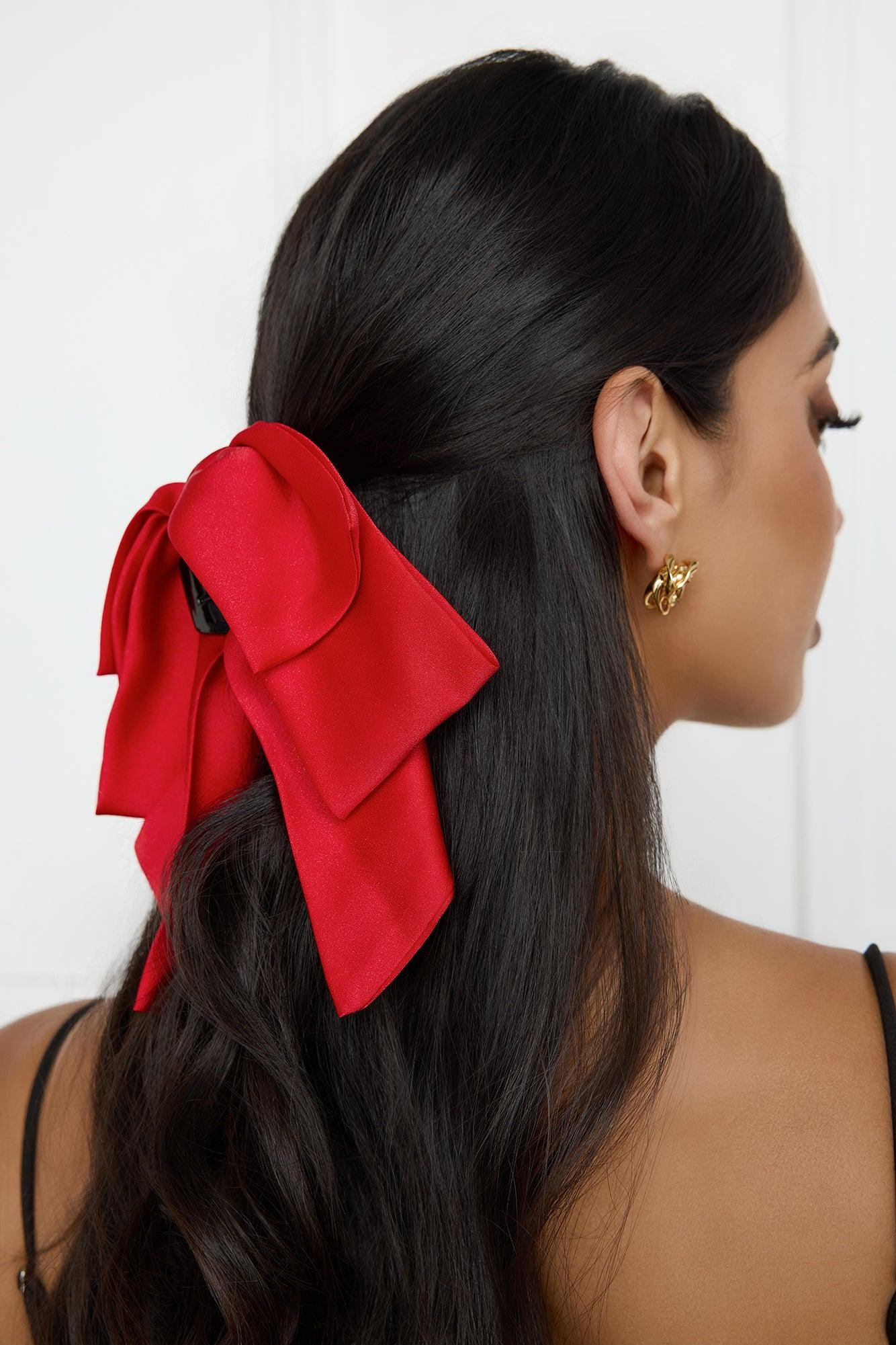 Matte Satin Bow Claw Clip Red Product Image