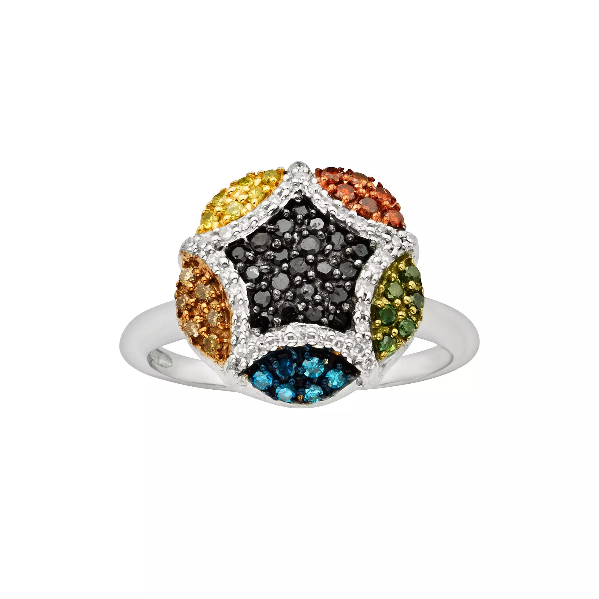 Jewelexcess Sterling Silver Seven-Tone 1/2-ct. T.W. Diamond Cluster Ring, Women's, Size: 6, Multicolor Product Image