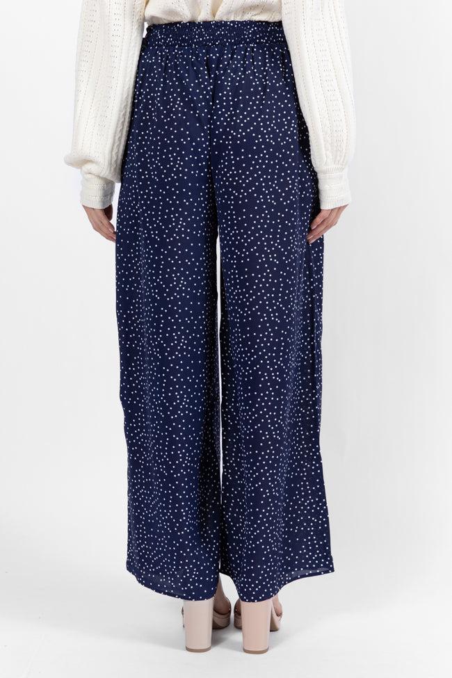Over The Blues Navy Polka Dot Belted Wide Leg Pants FINAL SALE Product Image