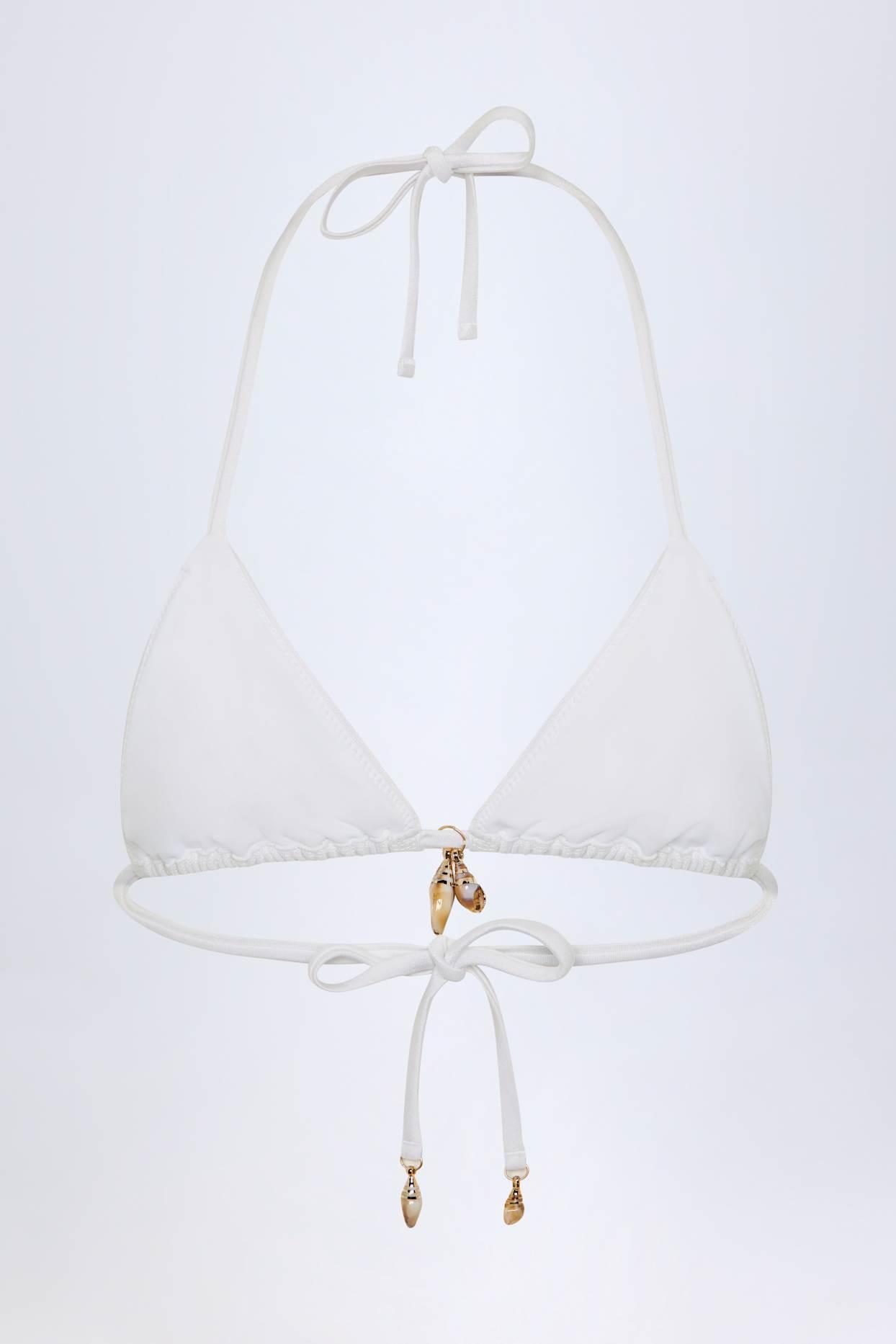 Charm-Detail Triangle Bikini Top in White Product Image
