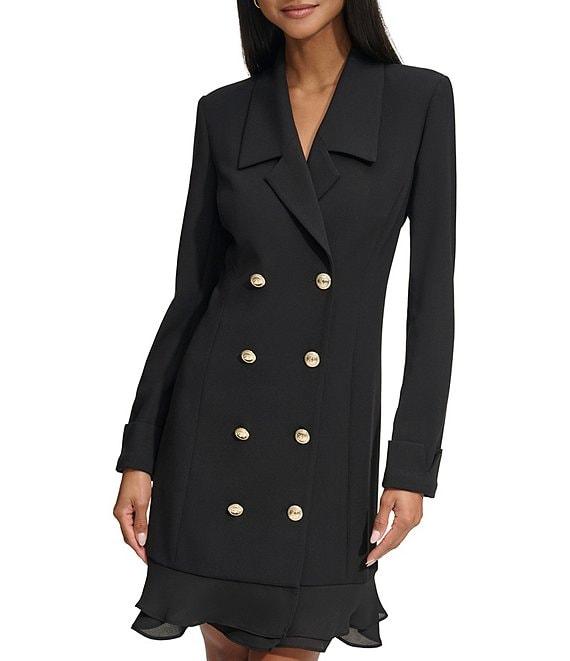 KARL LAGERFELD PARIS Notch Lapel Collar Long Sleeve Chiffon Flounce Hem Mini Blazer Dress Product Image