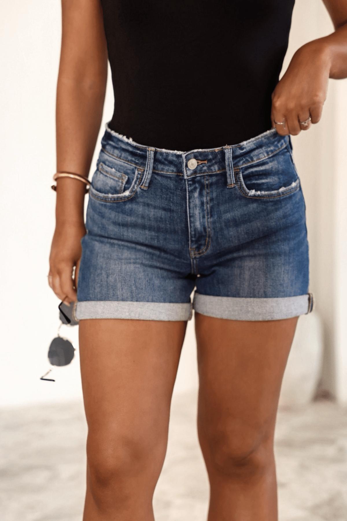 Dark Wash High Rise Denim Shorts - DOORBUSTER Product Image