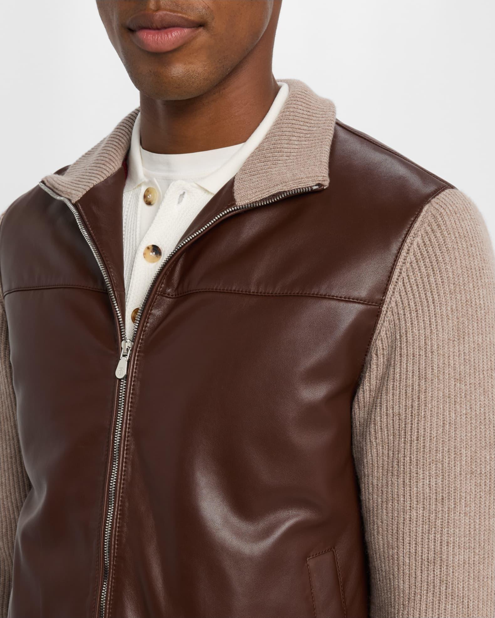 Men's Leather and Cashmere Knit Full-Zip Jacket Product Image