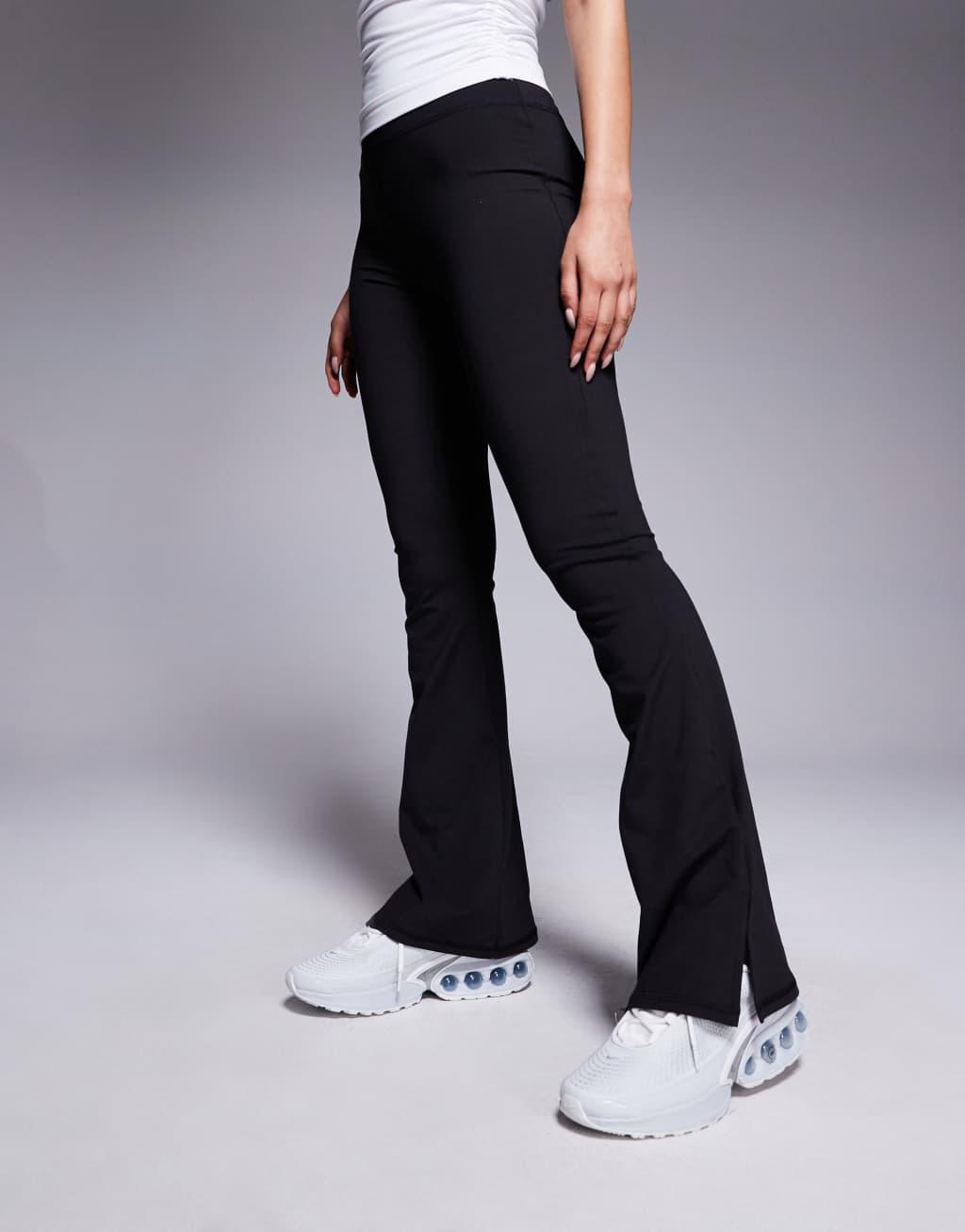 4505 soft touch slim kick yoga leggings with hem slits in black  Product Image