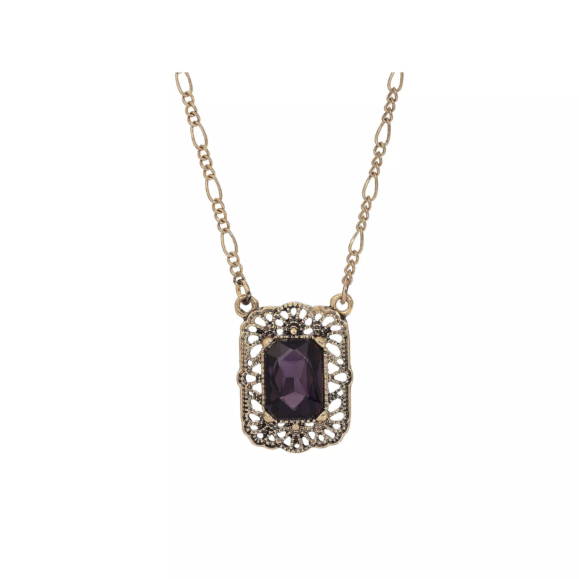 1928 Gold Tone Crystal Filigree Square Necklace, Womens, Purple Product Image