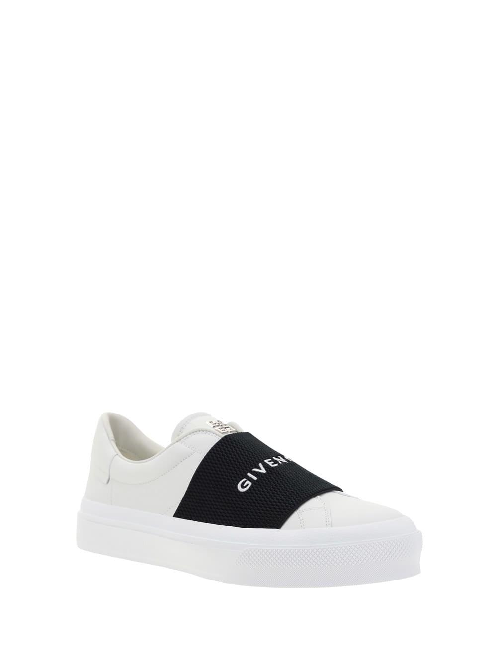 GIVENCHY Logo-embroidered Slip-on Leather Sneakers In White Black Product Image