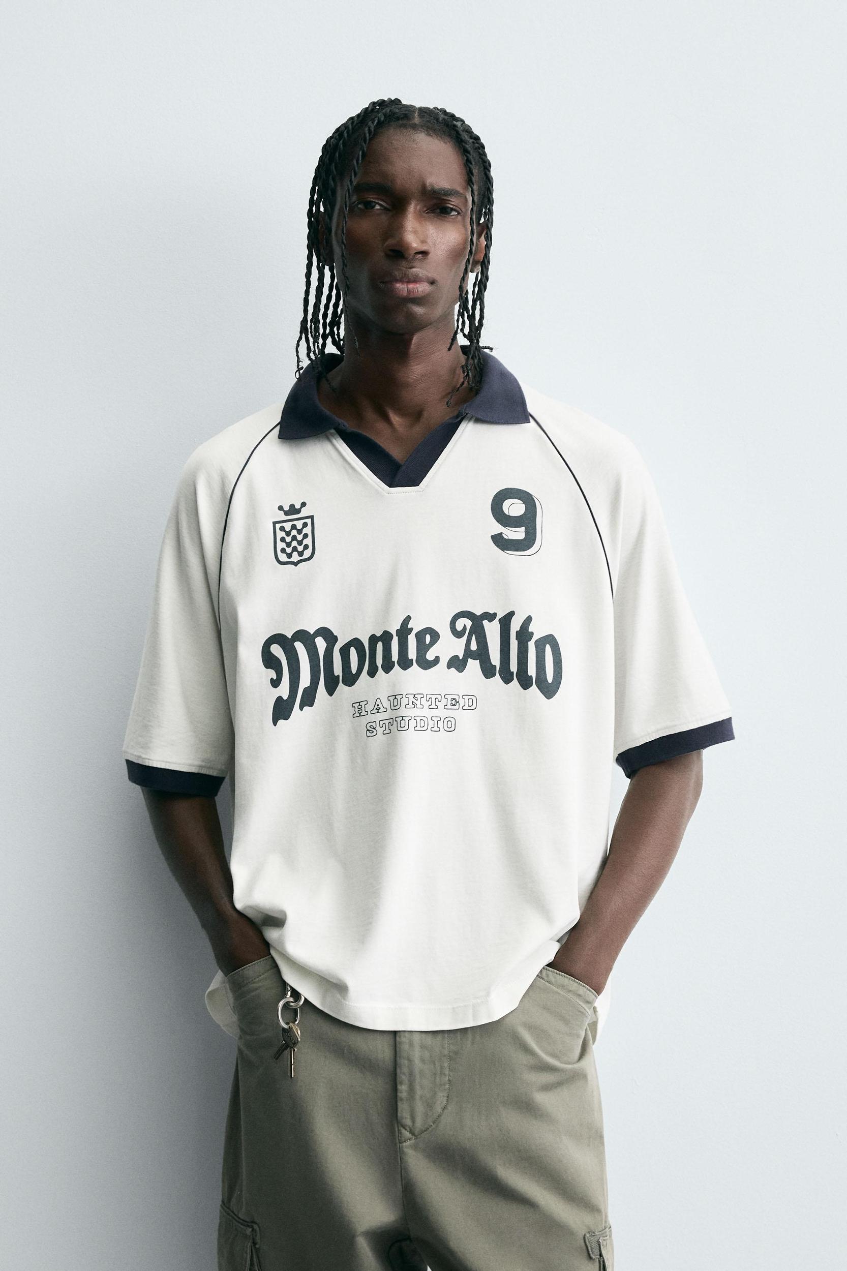 RETRO FOOTBALL PRINT POLO SHIRT Product Image