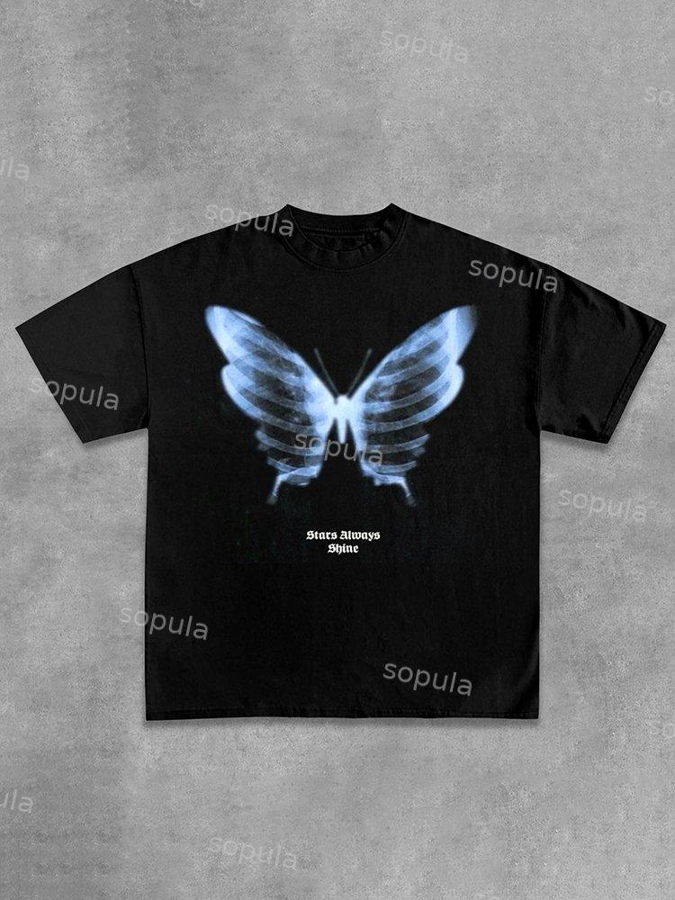 Cotton Shadow Skeleton Butterfly Short-Sleeved T-Shirt Product Image