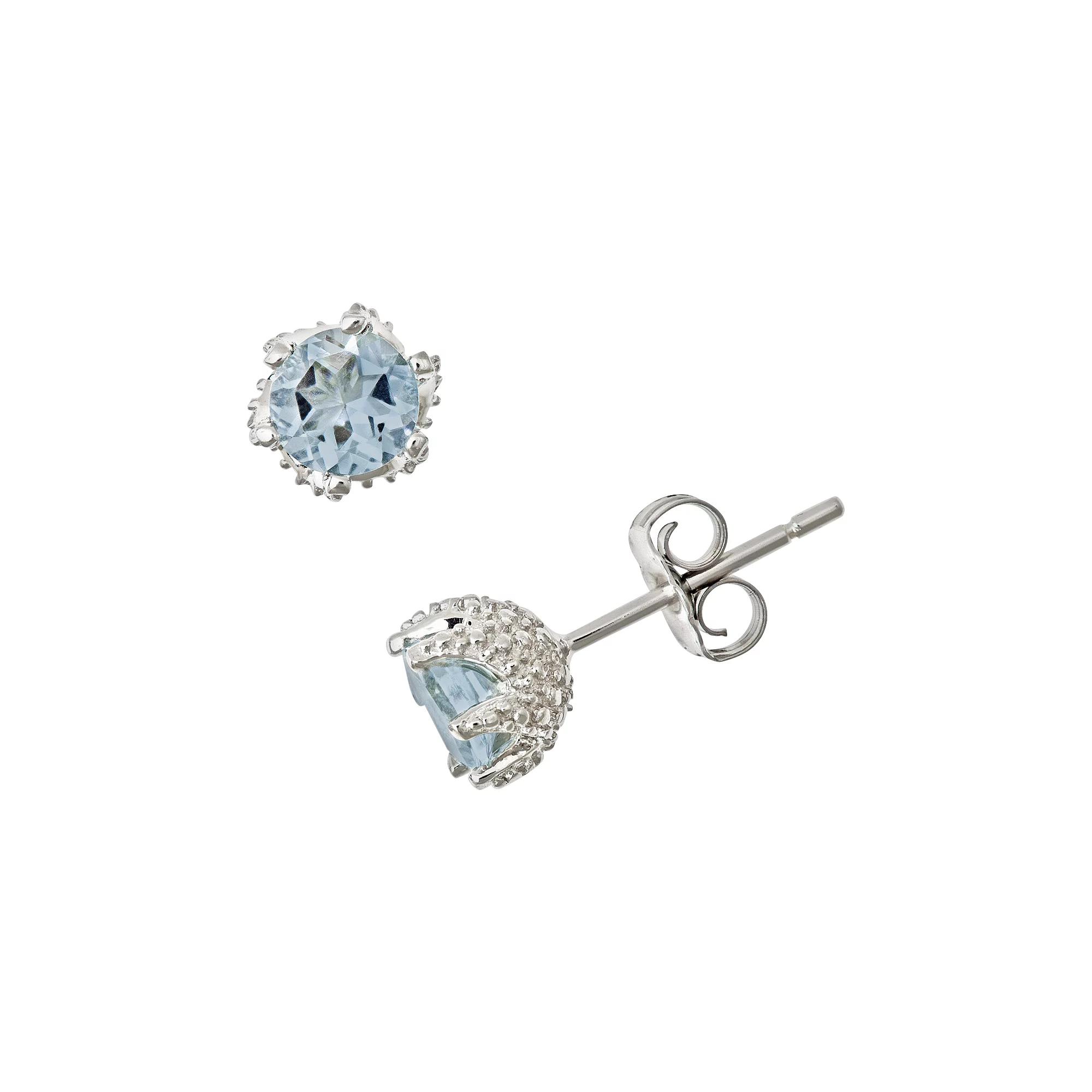 Celebration Gems Sterling Silver Aquamarine Stud Earrings, Women's Product Image