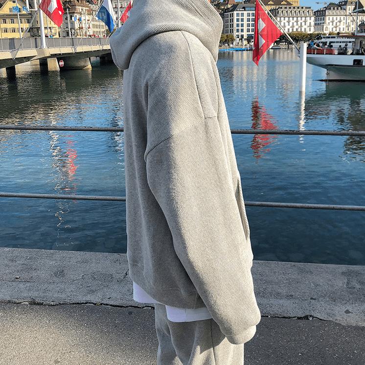 RT No. 3135 GRAY KNITTED HOODIE AND WIDE SWEATPANTS (TOP & BOTTOM) Product Image