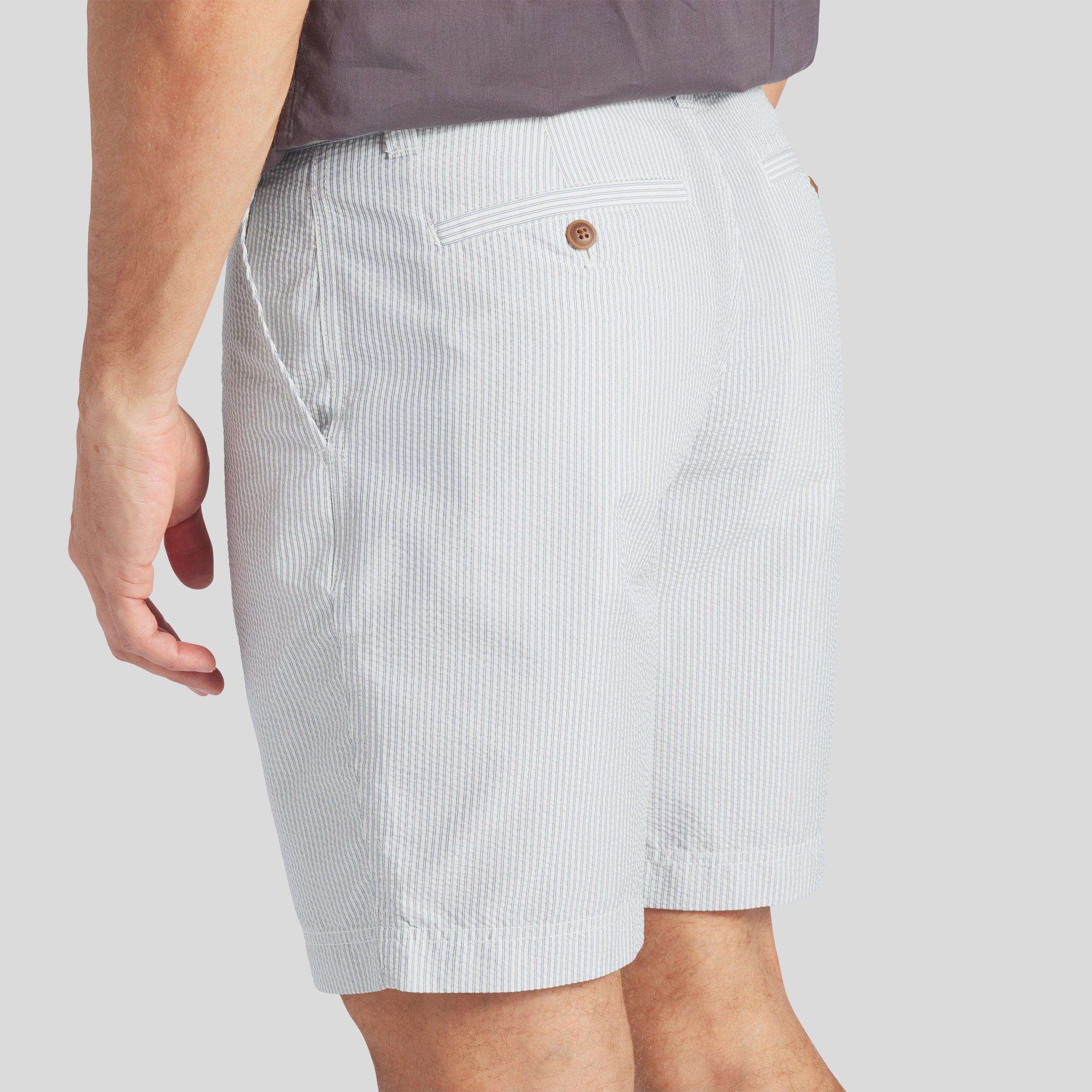 Seersucker Drawcord Shorts - Cream Blue Stripe * Product Image
