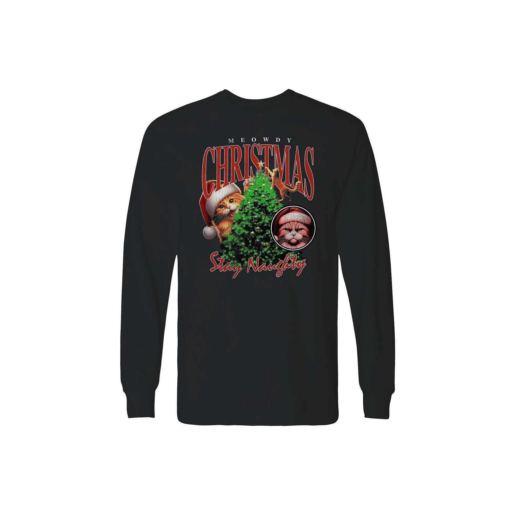 Men's Meowdy Christmas Rap Long Sleeve Graphic Tee, Adult Unisex,  Product Image