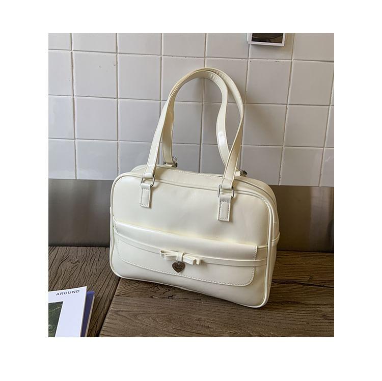 Plain Faux Leather Zip Backpack Product Image