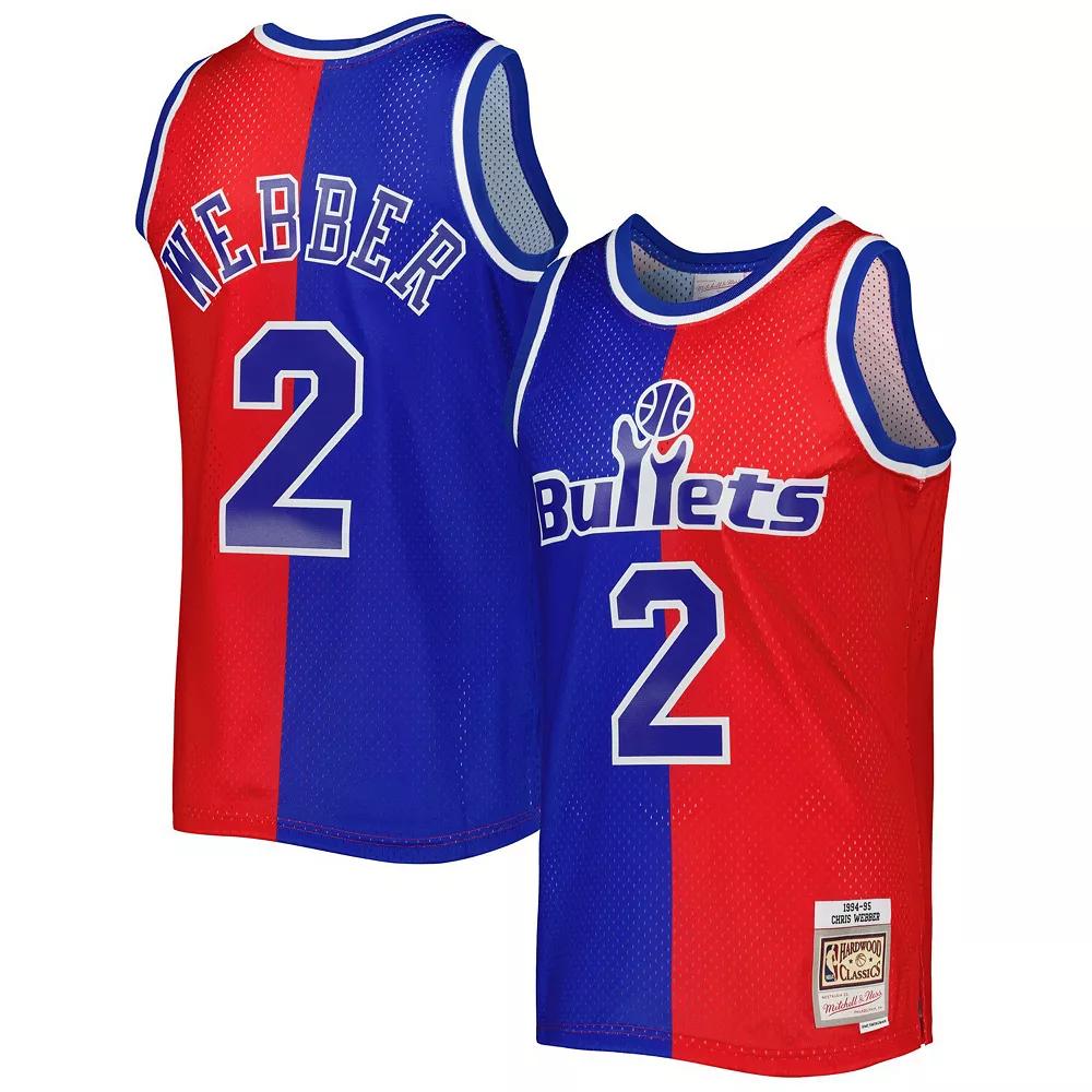 Men's Mitchell & Ness Chris Webber Blue/Red Washington Bullets Hardwood Classics 1994-95 Split Swingman Jersey, Size: XL, Nba Blue Product Image