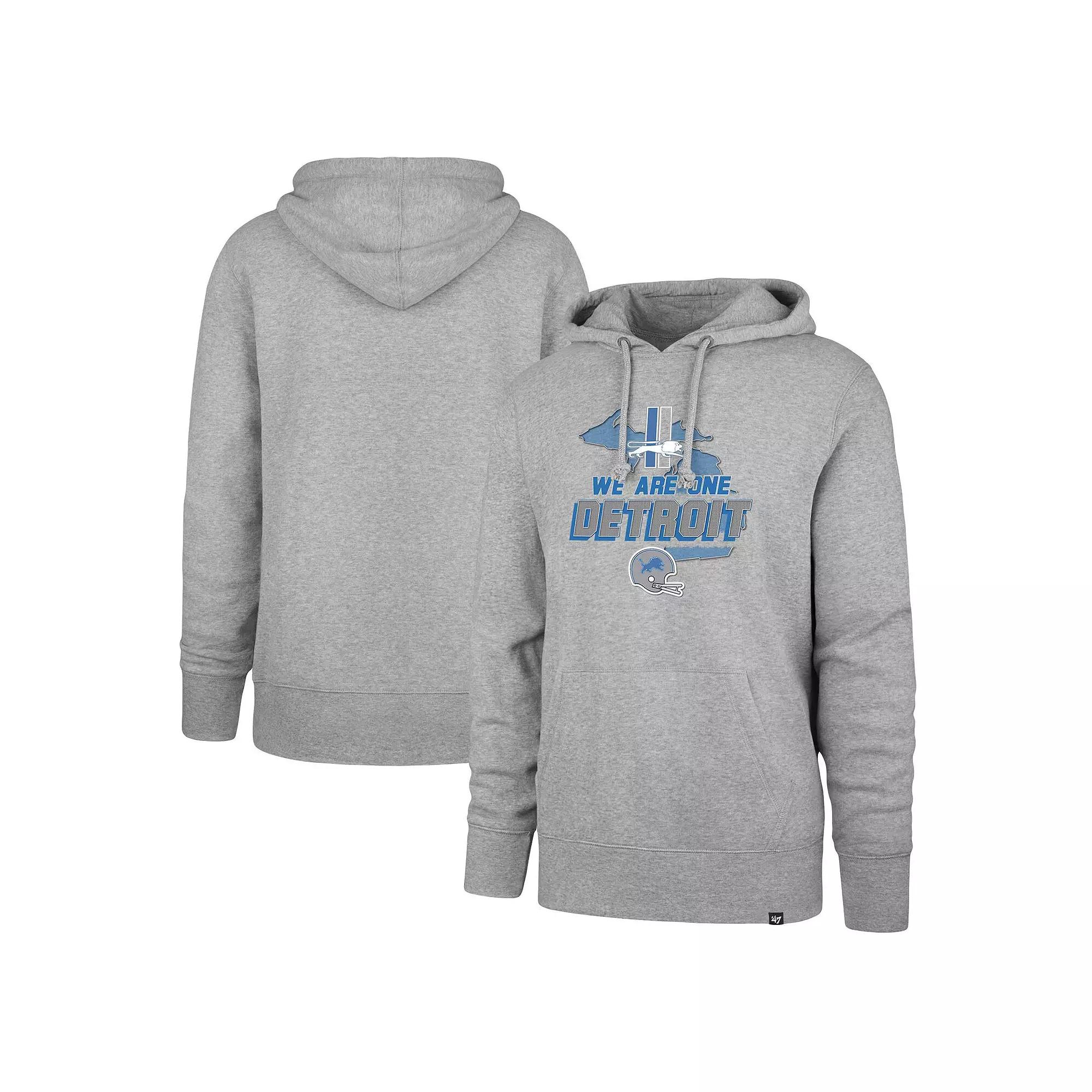 Men's '47 Gray Detroit Lions We Are One Regional Headline Pullover Hoodie, Size: XL, Grey Product Image