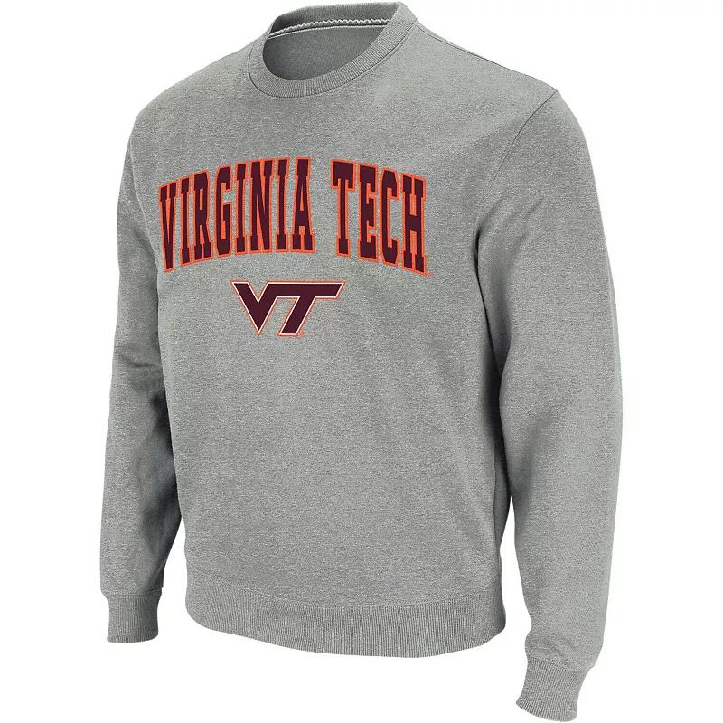 Men's Colosseum Heather Gray Virginia Tech Hokies Arch & Logo Crew Neck Sweatshirt,  Product Image