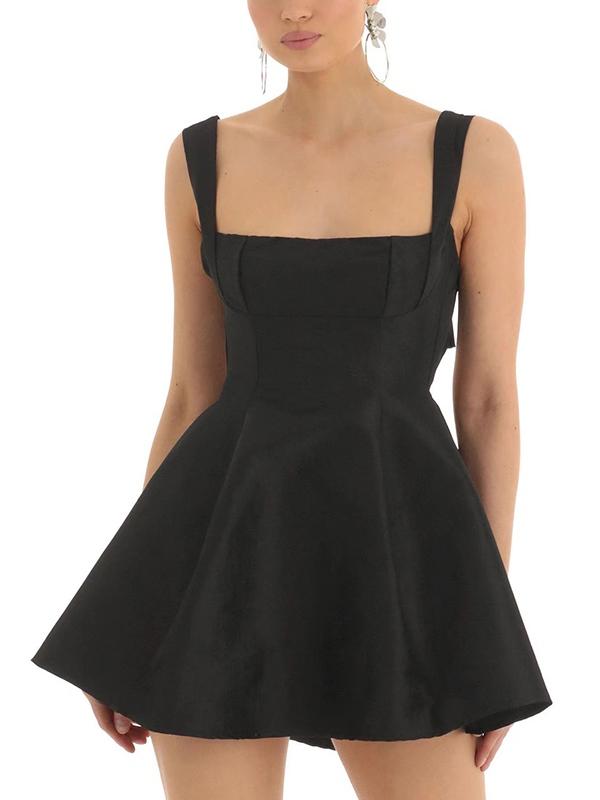 Solid Backless Bow Mini Dress Product Image
