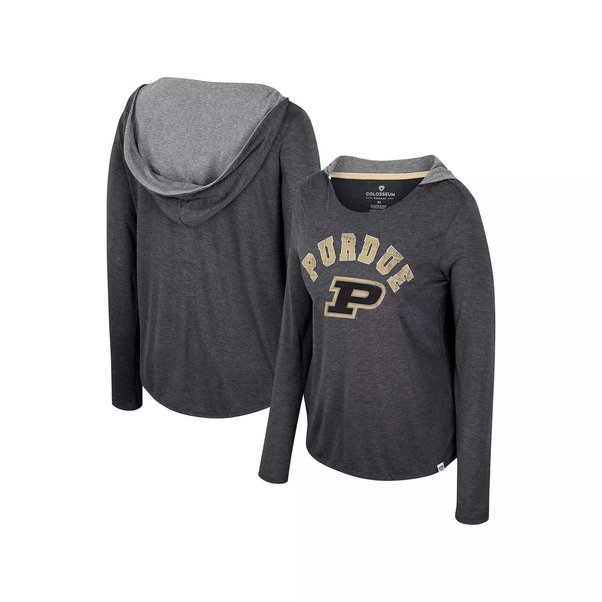 Women's Colosseum  Black Wisconsin Badgers Distressed Heather Long Sleeve Hoodie T-Shirt, Size: Small Product Image