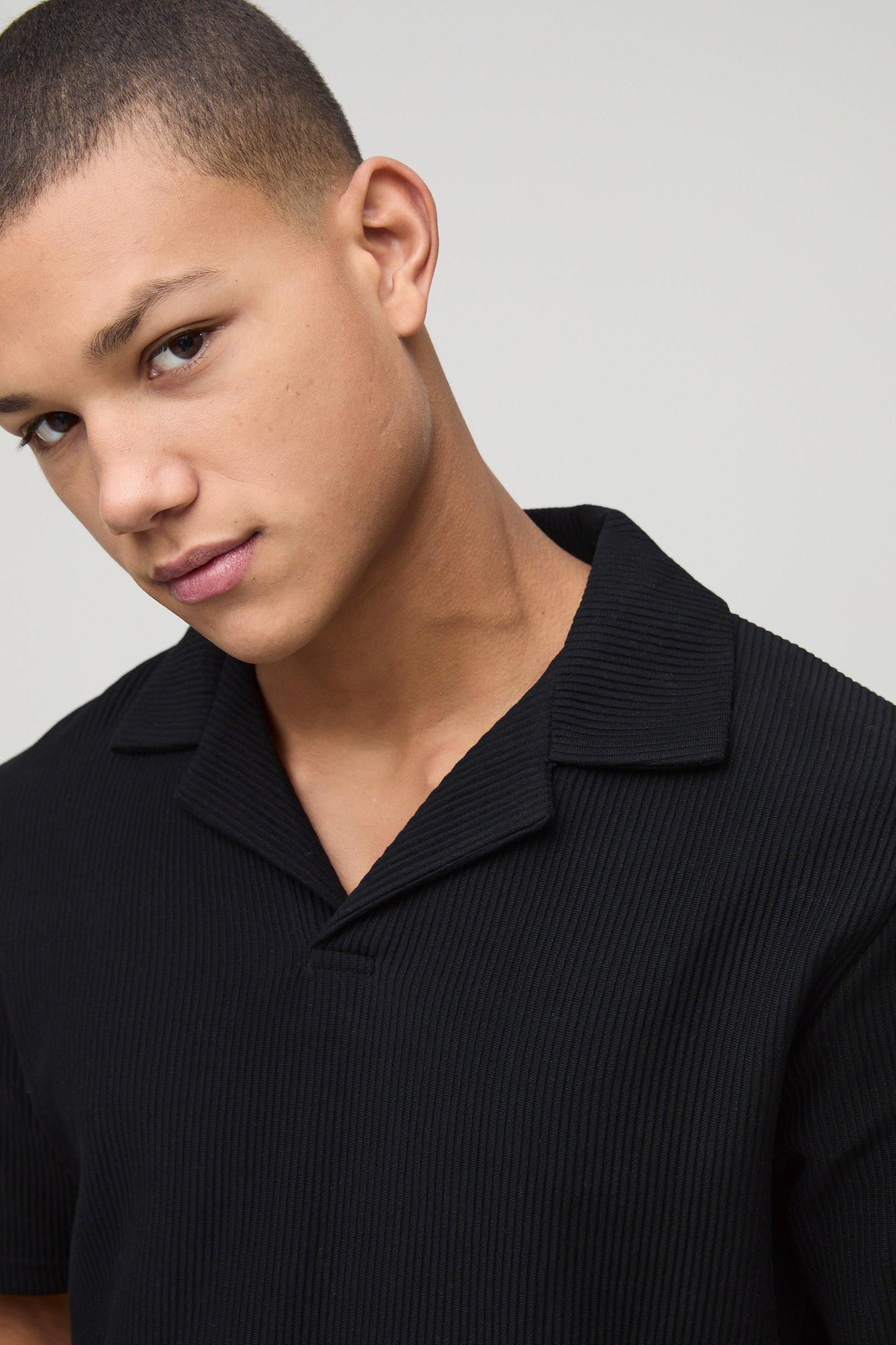 Boxy Revere Pique Polo | boohooMAN USA Product Image