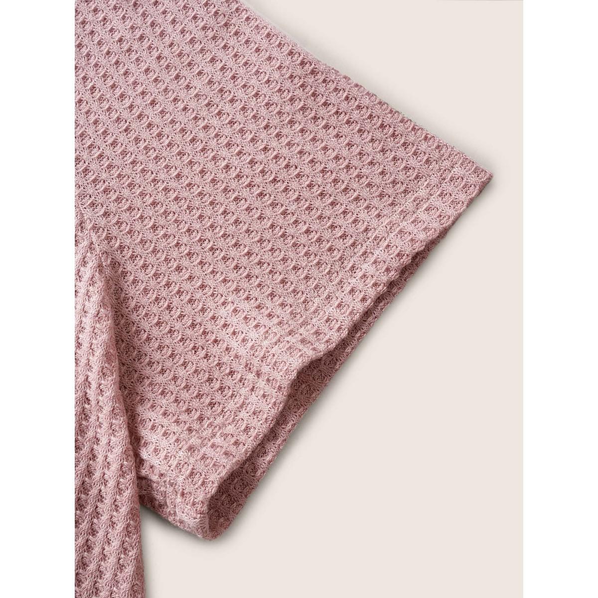 Plus Size Plain Waffle Knit V Neck T-shirt Rouge Women Casual Non V-neck Everyday T-shirts BloomChic 14-16/1X Product Image